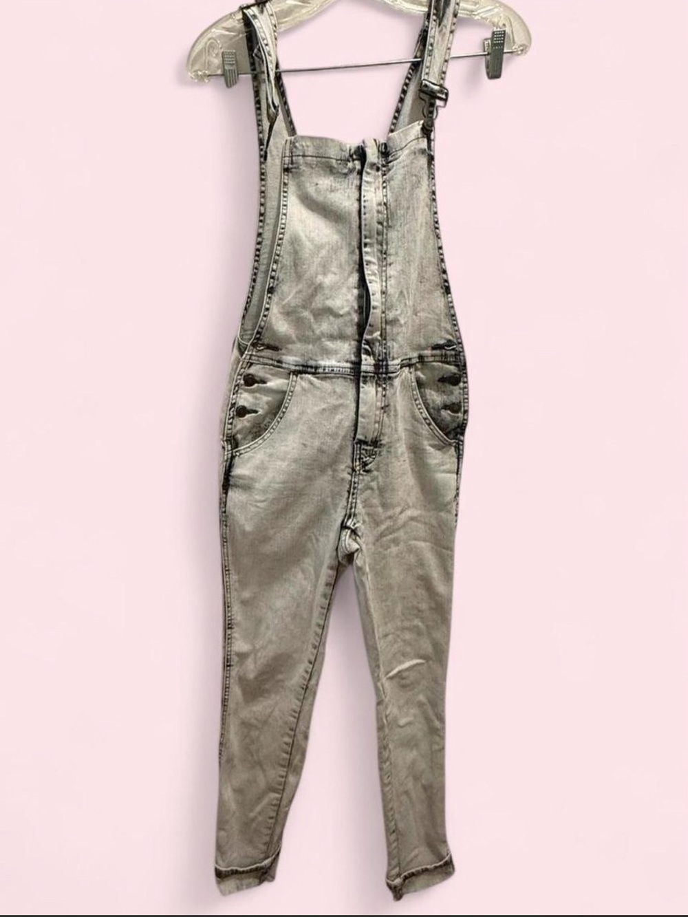 Lee Cooper Women’s Light Gray Denim Overalls Acidwash Vintage Look Size 24 Slim
